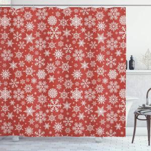 Ambesonne Christmas Shower Curtain, Abstract Pattern Snowflake Motifs Curlicues on Baubles Season, Cloth Fabric Bathroom Decor Set with Hooks, 69″ W x 70″ L, Blue Pale Blue White(White and Vermilion)
