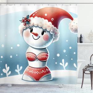 Ambesonne Christmas Shower Curtain, Abstract Pattern Snowflake Motifs Curlicues on Baubles Season, Cloth Fabric Bathroom Decor Set with Hooks, 69″ W x 70″ L, Blue Pale Blue White(Pale Slate Blue Vermilion)