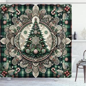 Ambesonne Christmas Shower Curtain, Abstract Pattern Snowflake Motifs Curlicues on Baubles Season, Cloth Fabric Bathroom Decor Set with Hooks, 69″ W x 70″ L, Blue Pale Blue White(Hunter Green Grey Coral)