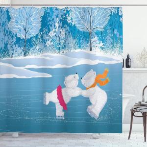 Ambesonne Christmas Shower Curtain, Balls Vintage Style Celebration Design Winter Season Wonderland Themed Snowflakes, Cloth Fabric Bathroom Decor Set with Hooks, 69″ W x 70″ L, Blue Tan(White and Blue)