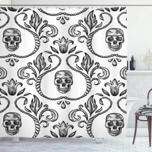 Ambesonne Christmas Shower Curtain, Balls Vintage Style Celebration Design Winter Season Wonderland Themed Snowflakes, Cloth Fabric Bathroom Decor Set with Hooks, 69″ W x 70″ L, Blue Tan(White Black)