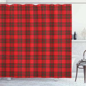 Ambesonne Christmas Shower Curtain, Balls Vintage Style Celebration Design Winter Season Wonderland Themed Snowflakes, Cloth Fabric Bathroom Decor Set with Hooks, 69″ W x 70″ L, Blue Tan(Vermilion Black)
