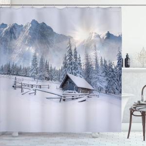 Ambesonne Christmas Shower Curtain, Balls Vintage Style Celebration Design Winter Season Wonderland Themed Snowflakes, Cloth Fabric Bathroom Decor Set with Hooks, 69″ W x 70″ L, Blue Tan(White Pale Blue)