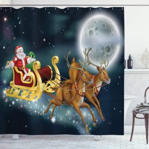 Ambesonne Christmas Shower Curtain, Balls Vintage Style Celebration Design Winter Season Wonderland Themed Snowflakes, Cloth Fabric Bathroom Decor Set with Hooks, 69″ W x 70″ L, Blue Tan(Space Blue)