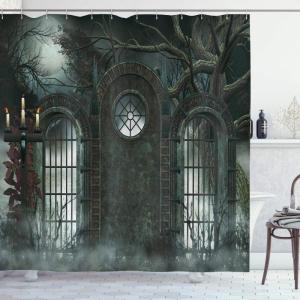 Ambesonne Christmas Shower Curtain, Balls Vintage Style Celebration Design Winter Season Wonderland Themed Snowflakes, Cloth Fabric Bathroom Decor Set with Hooks, 69″ W x 70″ L, Blue Tan(Charcoal Grey)