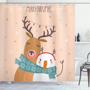 Ambesonne Christmas Shower Curtain, Balls Vintage Style Celebration Design Winter Season Wonderland Themed Snowflakes, Cloth Fabric Bathroom Decor Set with Hooks, 69″ W x 70″ L, Blue Tan(Pale Peach)