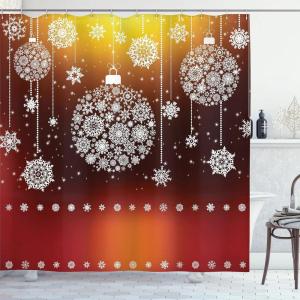 Ambesonne Christmas Shower Curtain, Balls Vintage Style Celebration Design Winter Season Wonderland Themed Snowflakes, Cloth Fabric Bathroom Decor Set with Hooks, 69″ W x 70″ L, Blue Tan(Orange Yellow)