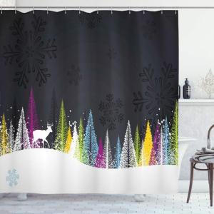 Ambesonne Christmas Shower Curtain, Balls Vintage Style Celebration Design Winter Season Wonderland Themed Snowflakes, Cloth Fabric Bathroom Decor Set with Hooks, 69″ W x 70″ L, Blue Tan(Black Magenta)