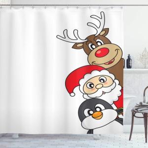 Ambesonne Christmas Shower Curtain, Balls Vintage Style Celebration Design Winter Season Wonderland Themed Snowflakes, Cloth Fabric Bathroom Decor Set with Hooks, 69″ W x 70″ L, Blue Tan(Brown Scarlet)
