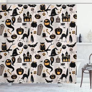 Ambesonne Christmas Shower Curtain, Balls Vintage Style Celebration Design Winter Season Wonderland Themed Snowflakes, Cloth Fabric Bathroom Decor Set with Hooks, 69″ W x 70″ L, Blue Tan(Grey Pale)