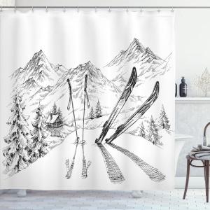 Ambesonne Christmas Shower Curtain, Balls Vintage Style Celebration Design Winter Season Wonderland Themed Snowflakes, Cloth Fabric Bathroom Decor Set with Hooks, 69″ W x 70″ L, Blue Tan(White)
