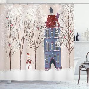 Ambesonne Christmas Shower Curtain, Balls Vintage Style Celebration Design Winter Season Wonderland Themed Snowflakes, Cloth Fabric Bathroom Decor Set with Hooks, 69″ W x 70″ L, Blue Tan(Pink Ivory)