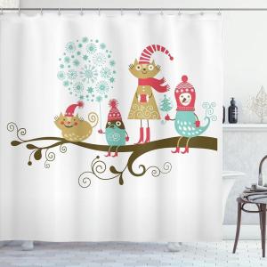 Ambesonne Christmas Shower Curtain, Balls Vintage Style Celebration Design Winter Season Wonderland Themed Snowflakes, Cloth Fabric Bathroom Decor Set with Hooks, 69″ W x 70″ L, Blue Tan(Pink Teal)