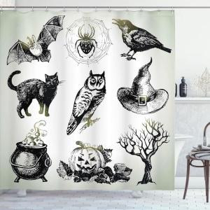 Ambesonne Christmas Shower Curtain, Balls Vintage Style Celebration Design Winter Season Wonderland Themed Snowflakes, Cloth Fabric Bathroom Decor Set with Hooks, 69″ W x 70″ L, Blue Tan(Black White)
