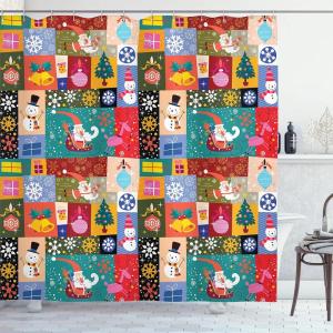Ambesonne Christmas Shower Curtain, Balls Vintage Style Celebration Design Winter Season Wonderland Themed Snowflakes, Cloth Fabric Bathroom Decor Set with Hooks, 69″ W x 70″ L, Blue Tan(Red Blue)