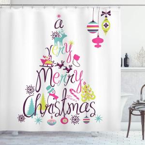 Ambesonne Christmas Shower Curtain, Balls Vintage Style Celebration Design Winter Season Wonderland Themed Snowflakes, Cloth Fabric Bathroom Decor Set with Hooks, 69″ W x 70″ L, Blue Tan(Dark Purple)
