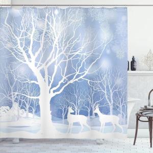 Ambesonne Christmas Shower Curtain, Balls Vintage Style Celebration Design Winter Season Wonderland Themed Snowflakes, Cloth Fabric Bathroom Decor Set with Hooks, 69″ W x 70″ L, Blue Tan(Blue White)