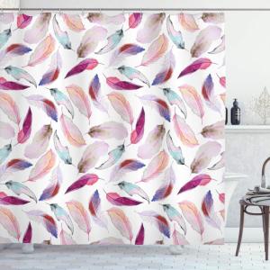 Ambesonne Christmas Shower Curtain, Holiday Season Office Design Tree Celebration Snowflakes Celebration, Cloth Fabric Bathroom Decor Set with Hooks, 69″ W x 75″ L, White Green Red(Pink Purple)