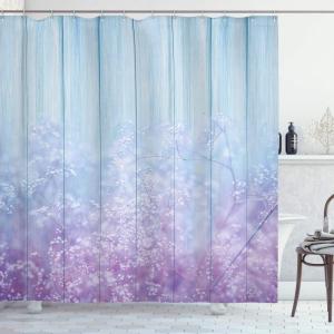 Ambesonne Christmas Shower Curtain, Holiday Season Office Design Tree Celebration Snowflakes Celebration, Cloth Fabric Bathroom Decor Set with Hooks, 69″ W x 75″ L, White Green Red(Blue Lilac)
