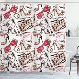 Ambesonne Christmas Shower Curtain, Holiday Season Office Design Tree Celebration Snowflakes Celebration, Cloth Fabric Bathroom Decor Set with Hooks, 69″ W x 75″ L, White Green Red(Black Pink Tan)
