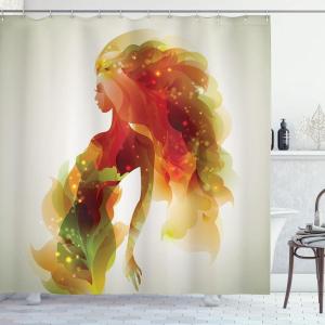 Ambesonne Christmas Shower Curtain, Holiday Season Office Design Tree Celebration Snowflakes Celebration, Cloth Fabric Bathroom Decor Set with Hooks, 69″ W x 75″ L, White Green Red(Eggshell Orange)