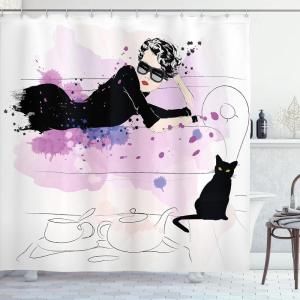 Ambesonne Christmas Shower Curtain, Holiday Season Office Design Tree Celebration Snowflakes Celebration, Cloth Fabric Bathroom Decor Set with Hooks, 69″ W x 75″ L, White Green Red(Black)