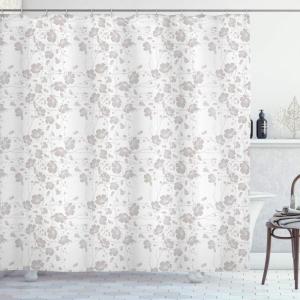 Ambesonne Christmas Shower Curtain, Holiday Season Office Design Tree Celebration Snowflakes Celebration, Cloth Fabric Bathroom Decor Set with Hooks, 69″ W x 75″ L, White Green Red(Pale Grey)