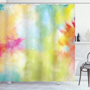 Ambesonne Christmas Shower Curtain, Holiday Season Office Design Tree Celebration Snowflakes Celebration, Cloth Fabric Bathroom Decor Set with Hooks, 69″ W x 75″ L, White Green Red(Green Peach)