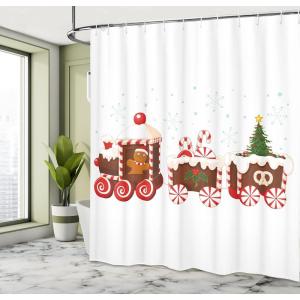 Ambesonne Christmas Shower Curtain, Nautical Elements Sea Life Theme with Noel Tree Winter Season, Cloth Fabric Bathroom Decor Set with Hooks, 69″ W x 70″ L, Beige Cream(Red Brown)