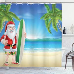 Ambesonne Christmas Shower Curtain, Nautical Elements Sea Life Theme with Noel Tree Winter Season, Cloth Fabric Bathroom Decor Set with Hooks, 69″ W x 70″ L, Beige Cream(Blue Green)