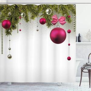 Ambesonne Christmas Shower Curtain, Nautical Elements Sea Life Theme with Noel Tree Winter Season, Cloth Fabric Bathroom Decor Set with Hooks, 69″ W x 70″ L, Beige Cream(Magenta Olive Green Grey)