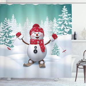Ambesonne Christmas Shower Curtain, Nautical Elements Sea Life Theme with Noel Tree Winter Season, Cloth Fabric Bathroom Decor Set with Hooks, 69″ W x 70″ L, Beige Cream(White Teal)