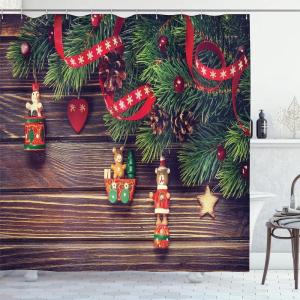 Ambesonne Christmas Shower Curtain, Nautical Elements Sea Life Theme with Noel Tree Winter Season, Cloth Fabric Bathroom Decor Set with Hooks, 69″ W x 70″ L, Beige Cream(Green and Brown)