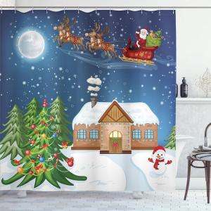 Ambesonne Christmas Shower Curtain, Nautical Elements Sea Life Theme with Noel Tree Winter Season, Cloth Fabric Bathroom Decor Set with Hooks, 69″ W x 70″ L, Beige Cream(Slate Blue)