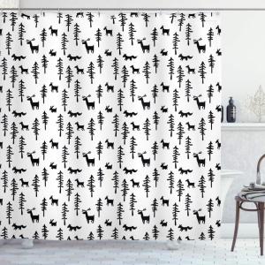 Ambesonne Christmas Shower Curtain, Nautical Elements Sea Life Theme with Noel Tree Winter Season, Cloth Fabric Bathroom Decor Set with Hooks, 69″ W x 70″ L, Beige Cream(White Black)