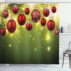 Ambesonne Christmas Shower Curtain, Nautical Elements Sea Life Theme with Noel Tree Winter Season, Cloth Fabric Bathroom Decor Set with Hooks, 69″ W x 70″ L, Beige Cream(Green Red)