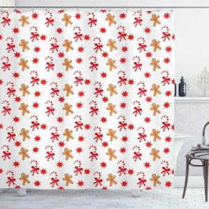 Ambesonne Christmas Shower Curtain, Nautical Elements Sea Life Theme with Noel Tree Winter Season, Cloth Fabric Bathroom Decor Set with Hooks, 69″ W x 70″ L, Beige Cream(Sand Brown Orange)