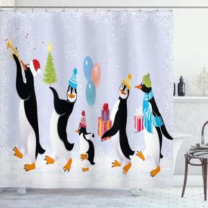 Ambesonne Christmas Shower Curtain, Nautical Elements Sea Life Theme with Noel Tree Winter Season, Cloth Fabric Bathroom Decor Set with Hooks, 69″ W x 70″ L, Beige Cream(Soft Lavender)