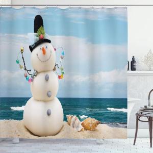 Ambesonne Christmas Shower Curtain, Rustic Wooden Backdrop with Snowflakes and Warm Traditional Celebration Print, Cloth Fabric Bathroom Decor Set with Hooks, 69″ W x 70″ L, Brown White(Blue Sand)