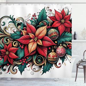 Ambesonne Christmas Shower Curtain, Rustic Wooden Backdrop with Snowflakes and Warm Traditional Celebration Print, Cloth Fabric Bathroom Decor Set with Hooks, 69″ W x 70″ L, Brown White(Hot Pink Forest Green and Tan)