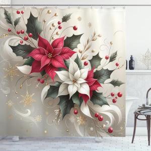 Ambesonne Christmas Shower Curtain, Rustic Wooden Backdrop with Snowflakes and Warm Traditional Celebration Print, Cloth Fabric Bathroom Decor Set with Hooks, 69″ W x 70″ L, Brown White(Pale Vermilion and Grey Teal)