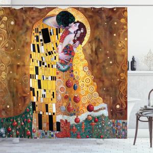 Ambesonne Christmas Shower Curtain, Rustic Wooden Backdrop with Snowflakes and Warm Traditional Celebration Print, Cloth Fabric Bathroom Decor Set with Hooks, 69″ W x 70″ L, Brown White(Ginger Mustard Amber)
