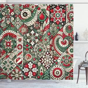 Ambesonne Christmas Shower Curtain, Rustic Wooden Backdrop with Snowflakes and Warm Traditional Celebration Print, Cloth Fabric Bathroom Decor Set with Hooks, 69″ W x 70″ L, Brown White(Dark Pink Laurel Green)