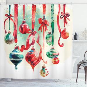 Ambesonne Christmas Shower Curtain, Rustic Wooden Backdrop with Snowflakes and Warm Traditional Celebration Print, Cloth Fabric Bathroom Decor Set with Hooks, 69″ W x 70″ L, Brown White(Dark Coral Green Blue)
