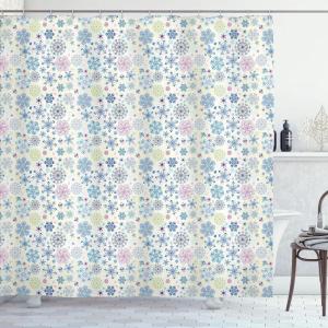 Ambesonne Christmas Shower Curtain, Rustic Wooden Backdrop with Snowflakes and Warm Traditional Celebration Print, Cloth Fabric Bathroom Decor Set with Hooks, 69″ W x 70″ L, Brown White(Cream Blue)