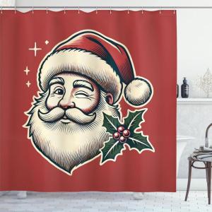 Ambesonne Christmas Shower Curtain, Rustic Wooden Backdrop with Snowflakes and Warm Traditional Celebration Print, Cloth Fabric Bathroom Decor Set with Hooks, 69″ W x 70″ L, Brown White(Pale Maroon Cream Green)