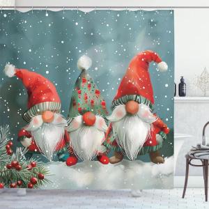 Ambesonne Christmas Shower Curtain, Rustic Wooden Backdrop with Snowflakes and Warm Traditional Celebration Print, Cloth Fabric Bathroom Decor Set with Hooks, 69″ W x 70″ L, Brown White(Vermilion Blue Grey Grey)