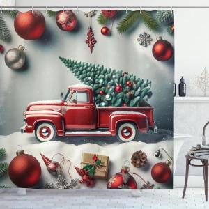 Ambesonne Christmas Shower Curtain, Rustic Wooden Backdrop with Snowflakes and Warm Traditional Celebration Print, Cloth Fabric Bathroom Decor Set with Hooks, 69″ W x 70″ L, Brown White(Grey Teal Ruby)