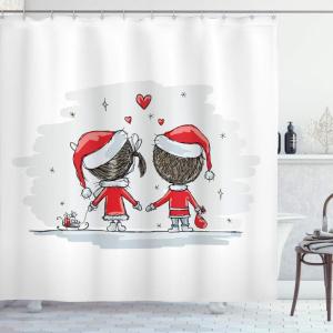 Ambesonne Christmas Shower Curtain, Rustic Wooden Backdrop with Snowflakes and Warm Traditional Celebration Print, Cloth Fabric Bathroom Decor Set with Hooks, 69″ W x 70″ L, Brown White(Red White)