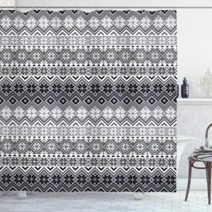 Ambesonne Christmas Shower Curtain, Rustic Wooden Backdrop with Snowflakes and Warm Traditional Celebration Print, Cloth Fabric Bathroom Decor Set with Hooks, 69″ W x 70″ L, Brown White(Gray White)